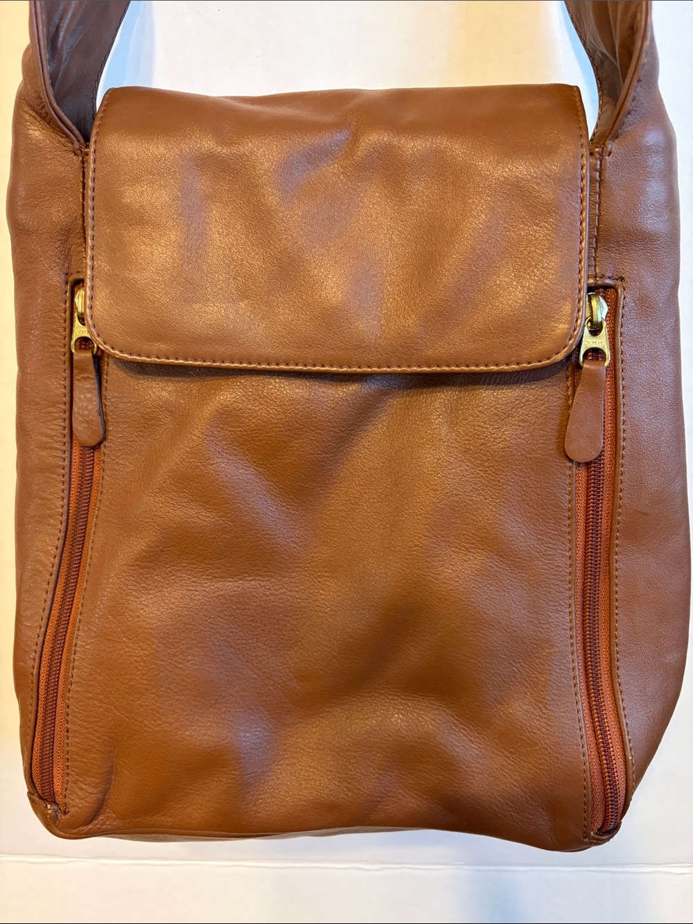 ILI New York Classic Brown Leather Shoulder Bag with Front Flap